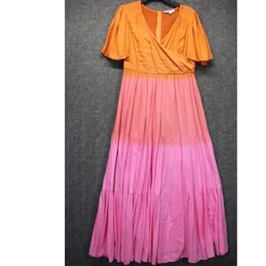 Ivy City Co Sunset Maxi Dress in Orange & Pink Womens Medium *No Belt*